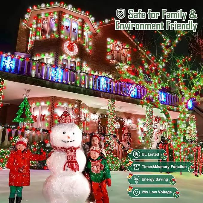 Heceltt 1140 LED 449 FT String Lights Outdoor, 8 Modes Christmas Lights Plug in, IP44 Waterproof Led String Lights with Timer and Memory for Home Party Tree Decorations (Red Green and White) by GreenHaven Gardens