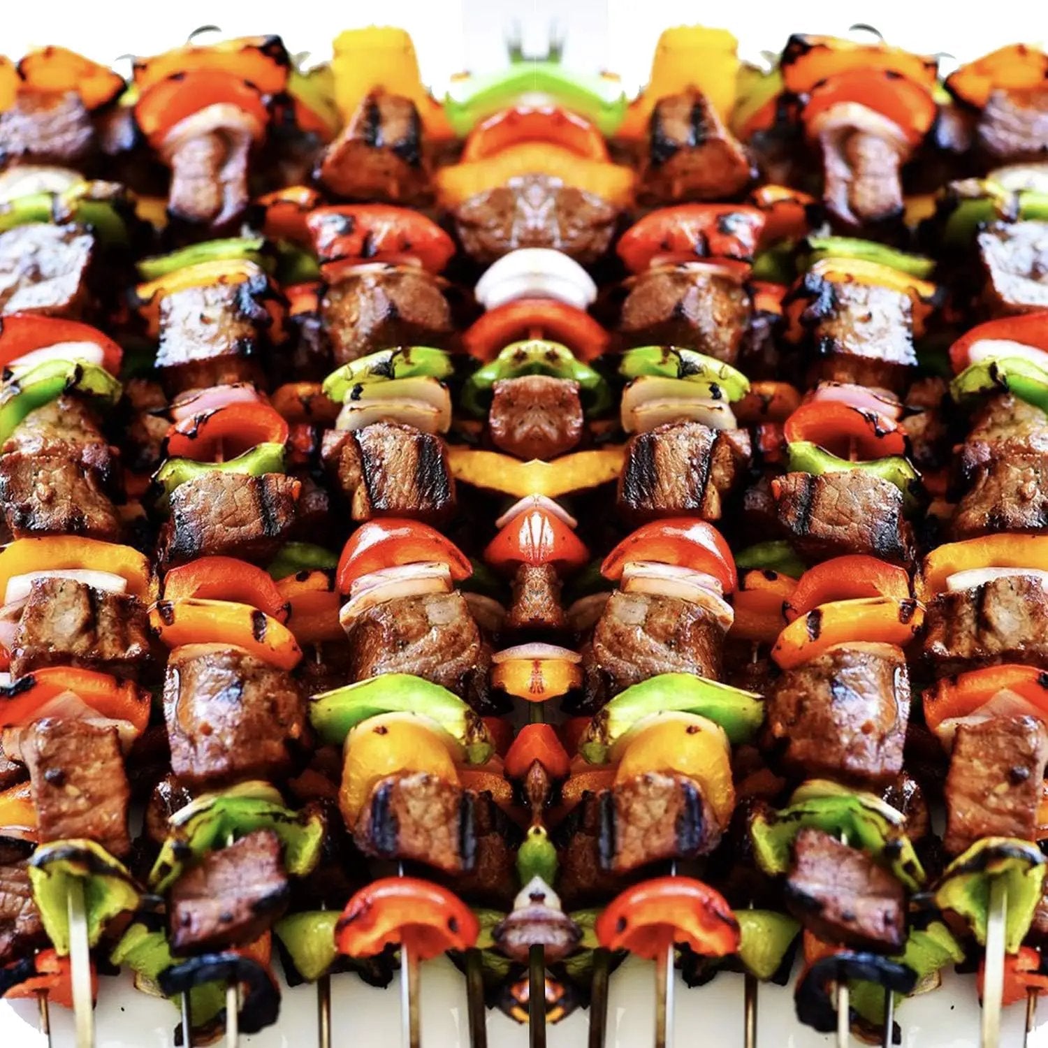 Antallcky 12 Pack Kabob Skewers BBQ Barbecue Skewers Stainless Steel Sticks Heavy Duty Large Wide Reusable with Nonslip Ring Handle Ideal for Shish Kebab Chicken Shrimp and Vegetables (22 inch) by GreenHaven Gardens