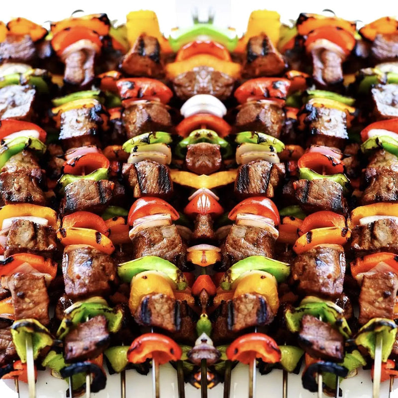 Antallcky 12 Pack Kabob Skewers BBQ Barbecue Skewers Stainless Steel Sticks Heavy Duty Large Wide Reusable with Nonslip Ring Handle Ideal for Shish Kebab Chicken Shrimp and Vegetables (22 inch) by GreenHaven Gardens