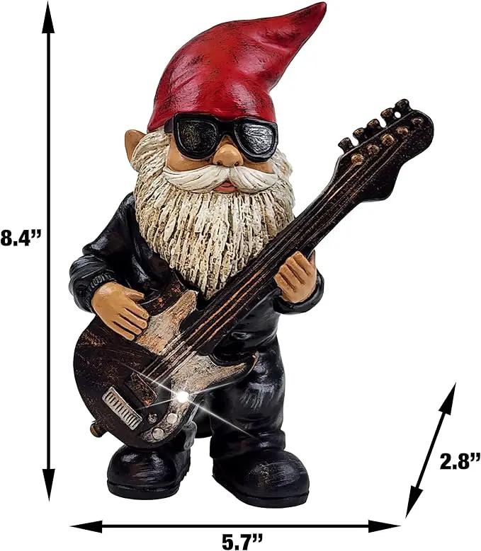 Better Office Products Garden Gnome Statue, 8" Height, Handcrafted Waterproof, UV-Resistant Polyresin Lawn Patio Porch Ornament Decoration (Rock Star with Solar Light) by GreenHaven Gardens