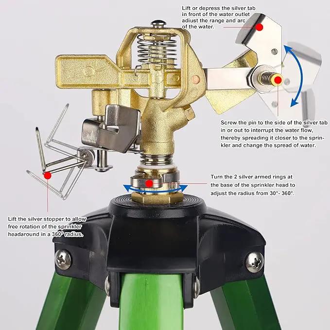 Biswing Impact Sprinkler Head on Tripod Base, Extends Up to 50 Inch Heavy Duty Lawn Sprinkler, 360 Degree Large Area Irrigation, Adjustable Coverage Brass Nozzle Alloy Metal Tower Sprinkler, 1 Pack by GreenHaven Gardens