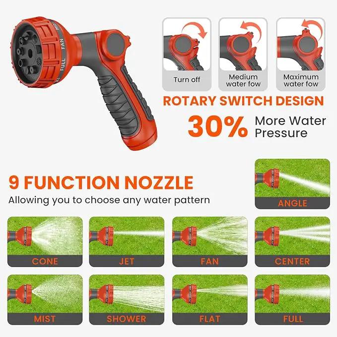 Upgraded Retractable Garden Hose 5/8 in x 115 ft Heavy Duty Wall-Mounted Hose Reel 180°Swivel Automatic Slow Return Any Length Lock 9 Pattern Nozzle UV Resistant (Black) by GreenHaven Gardens
