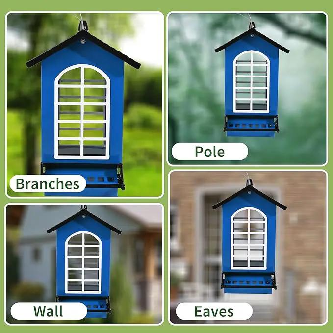 Bird Feeder Squirrel Proof Metal Hanging for Outdoor Wild Bird Seed, 5LBS with Bilateral Weight-Activated Perches, Heavy Duty Bird Feeders for Outside Wild Bird - Blue by GreenHaven Gardens