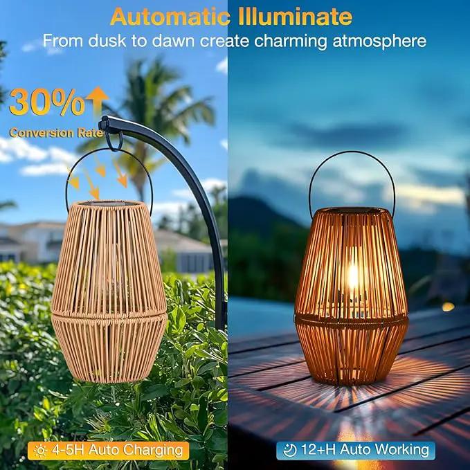 Uspring 3-in-1 Solar Lanterns Outdoor Waterproof Rattan Woven Hanging Solar Lights for Outside with Bright Lamp & LED Bead & 2 Handles, Garden Gifts Decor for Women Mom Patio Backyard Porch Deck by GreenHaven Gardens