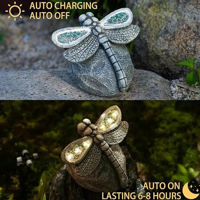 Garden Statue Dragonfly,Solar Dragonfly Decor for Outdoor,Resin Dragonflies Figurine with Solar Light for Patio,Balcony,Yard,Lawn Ornament,Perfect Garden Gift by GreenHaven Gardens