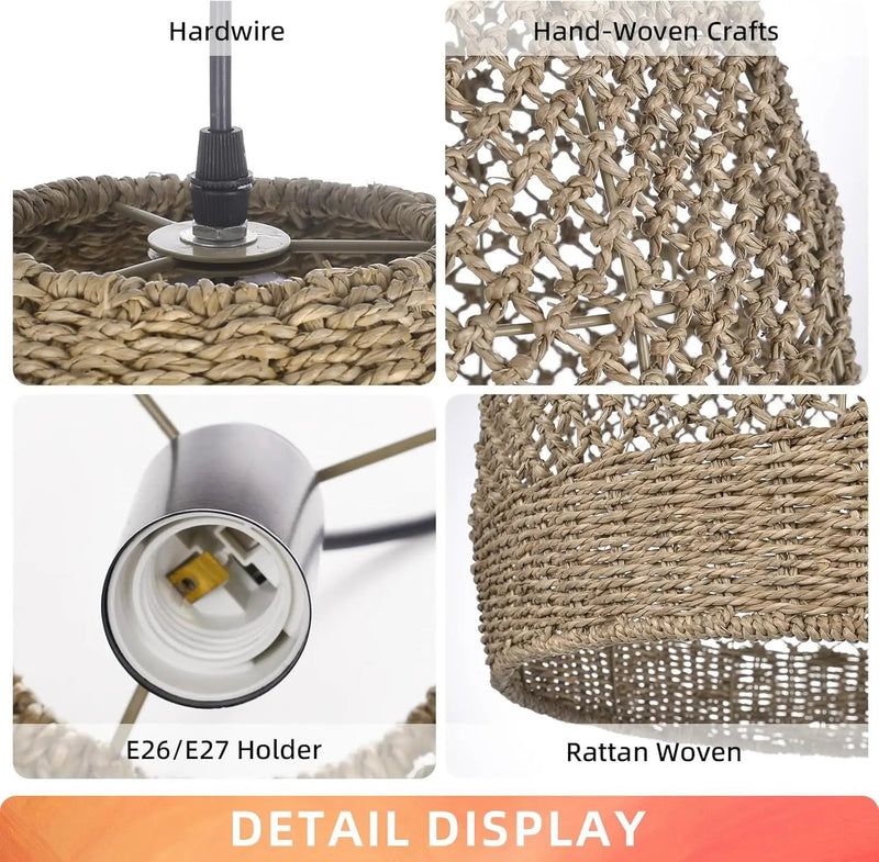 Arturesthome Boho Chandelier, Rustic Rattan Basket Woven Pendant Light Coastal Light Fixture, Farmhouse Wicker Hanging Lighting for Dining Table Kitchen Island Bedroom D17.7in by GreenHaven Gardens