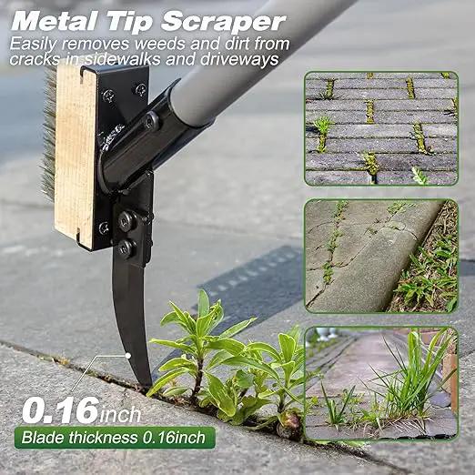 Walensee 3-in-1 Crack Weeder & Moss Remover Brush with 66.5-Inch Adjustable Handle, Weed Puller with 2 Replaceable Brush Heads and Scraper for Deck, Patio, Walkway, Driveway Crevice Cleaning Tool by GreenHaven Gardens