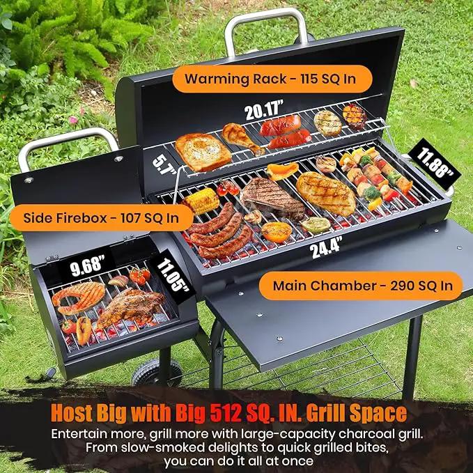 Charcoal Grill Offset Smoker: Charcoal Barbecue Grills with Spacious Cooking Area | Barrel BBQ Grill and Smokers Combo for Outdoor Patio Backyard Camping and Parties by GreenHaven Gardens