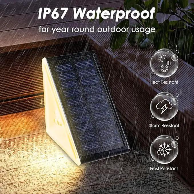 Solar Step Lights Outdoor Waterproof IP67, 6 Pack Solar Powered Stair Light with 3 LEDs, Triangle Solar Deck Light for Outside Garden Patio Yard Front Door, Warm White by GreenHaven Gardens