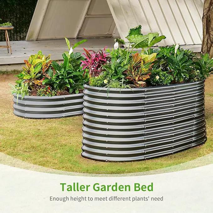 Land Guard 6x3x3ft Oval Galvanized Raised Garden Beds, Large-Capacity Metal Planter Box Outdoor, Durable Deep Raised Garden Bed 3ft Tall, Raised Beds for Gardening Vegetables, Modern Gray by GreenHaven Gardens
