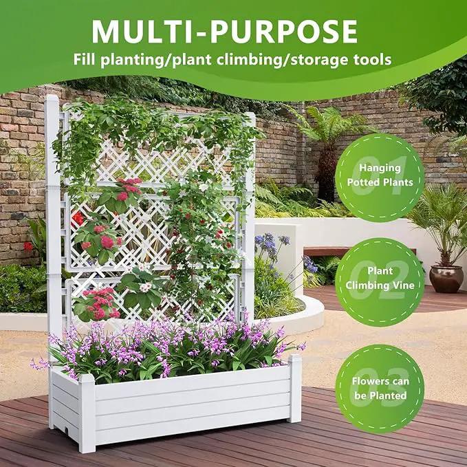 59.3in Planter Box Trellis, Large Outdoor Plastic Raised Garden Bed with Drain Plug for Climbing Plants(Ashen,43.43 * 18.27 * 59.29) by GreenHaven Gardens