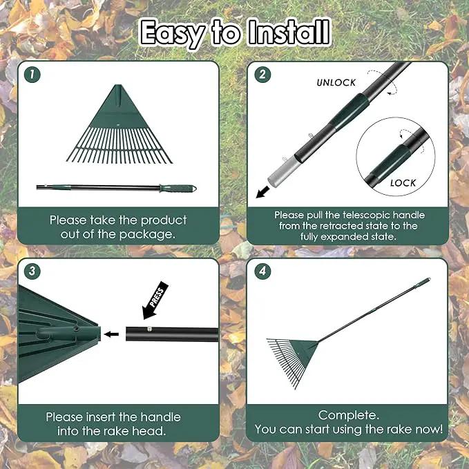 ORIENTOOLS Garden, Adjustable Lightweight Steel Poly Shrub Rake, Plastic Head, 22 Tines, 42 to 60 inches (Black Handle) by GreenHaven Gardens