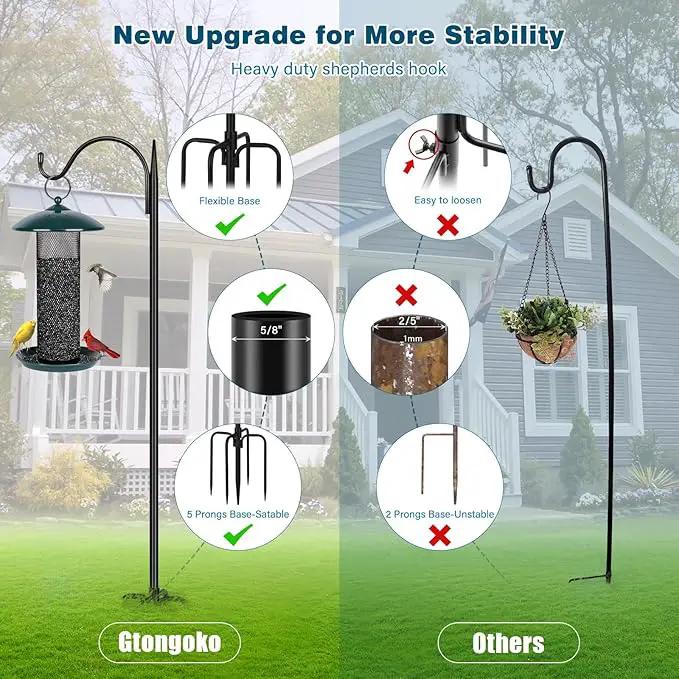 Gtongoko Adjustable 47 inch Shepherds Hooks for Outdoor Bird Feeder with 5 Prongs, Bird Feeder Pole Garden Hooks for Hanging Lanterns, Plants Baskets, Hummingbird Feeders, 2 Pack by GreenHaven Gardens