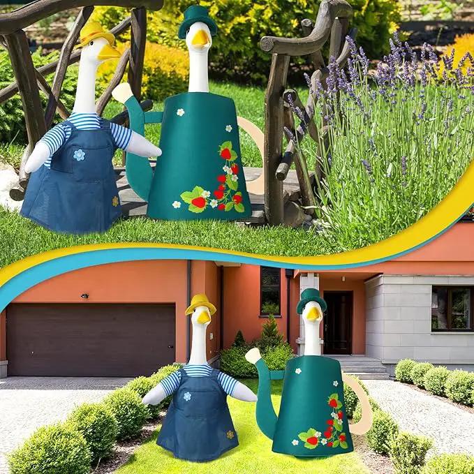 Frienda 2 Set Porch Goose Outfits Clothes 23 Inch Garden Raincoat Flag Bee Fishing Style Goose Costume for Lawn Patio Valentine's Day Decor by GreenHaven Gardens