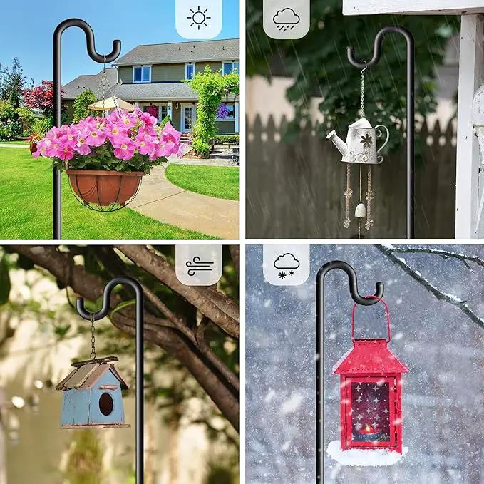 92" Shepherds Hooks for Outdoor, Extra Thick Bird Feeder Pole with 5 Prong Base, Adjustable Shepards Hook for Garden, Weddings, Hanging Plant，2 Pack by GreenHaven Gardens