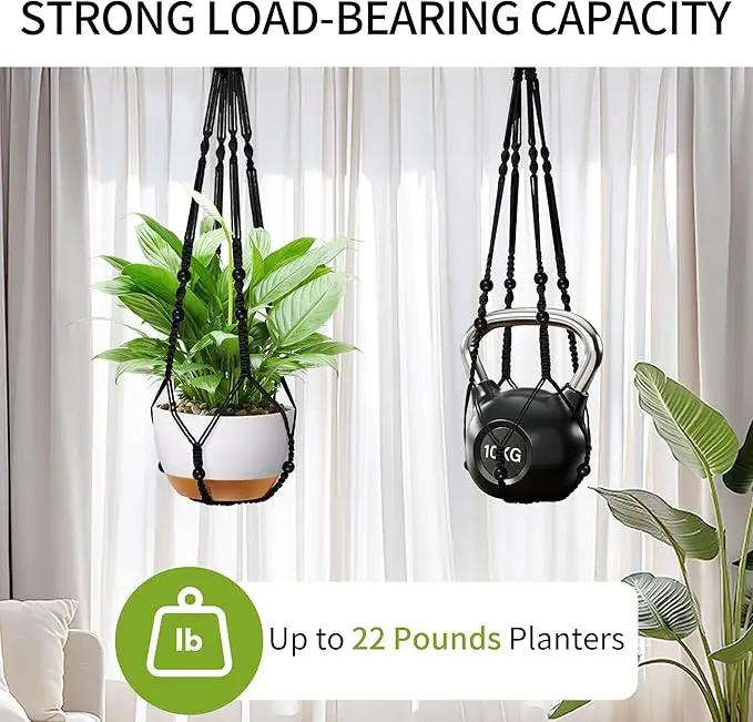 35 Inch Macrame Plant Hanger - Fits 4-13 Inch Pots, Supports Up to 22lbs, Sturdy Hanging Planter Holder for Indoor Outdoor, Boho Home Decor, 2 Pack, Black (POTS NOT Included) by GreenHaven Gardens