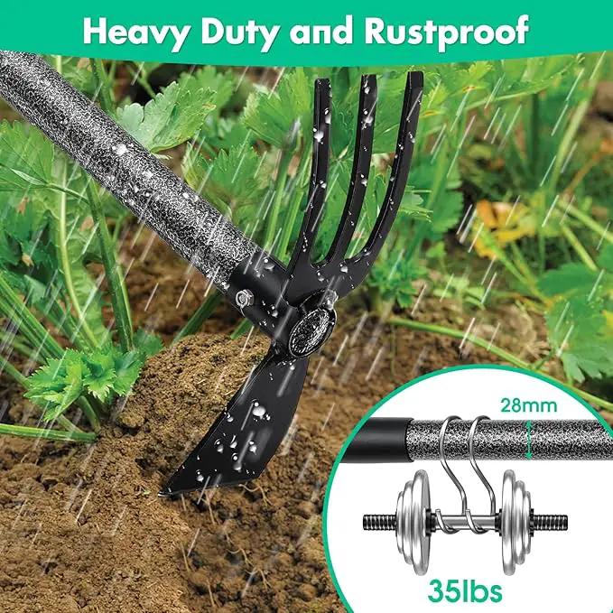 Garden Hoe and Cultivator, 31 Inch Long Heavy Duty Hand Hoe Garden Tool with Tiller,2 Section Handle, Carbon Steel Blade, Cultivator Hoe Garden Tools for Loosening Soil, Weeding Garden Tools by GreenHaven Gardens