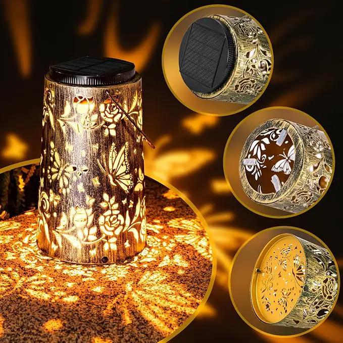 Solar Lanterns Butterfly Pattern Outdoor Waterproof Metal Garden Yard Backyard Porch Table Pathway Decor Warm Cool Light for Women Grandma Gifts 1pc by GreenHaven Gardens
