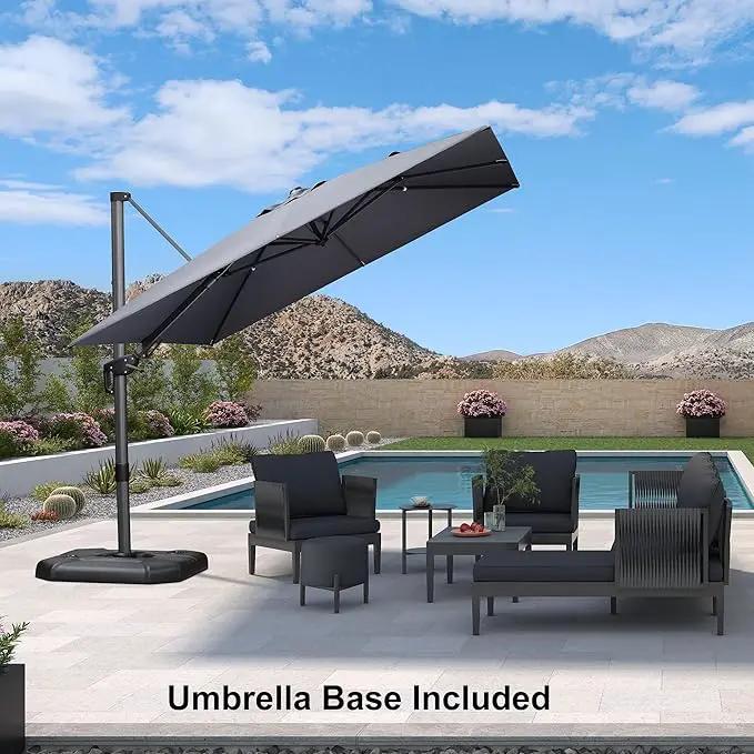PURPLE LEAF 9' X 12' Right-left Tilt Patio Umbrella with Base Outdoor Cantilever Swivel Rectangle Umbrella Offset Umbrella with 360-degree Rotation for Garden Deck Pool Patio Light Grey by GreenHaven Gardens