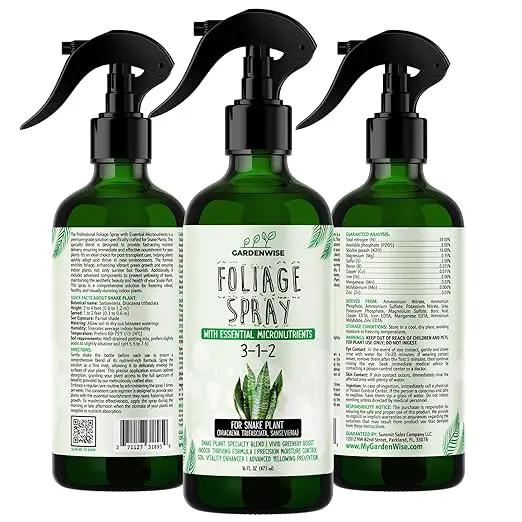 Professional Foliar Plant Spray with Essential Micronutrients 3-1-2 for Snake Plants, Dracaena trifasciata, Sansevieria - Liquid Fertilizer - Plant Food - Plant Shine - Plant Care (8 OZ) by GreenHaven Gardens
