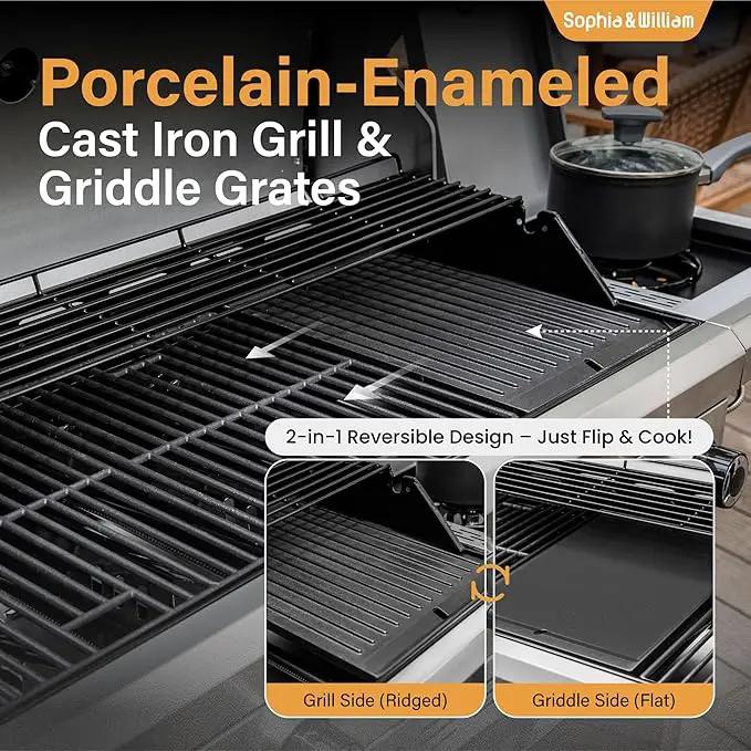 Sophia & William 6-Burner Propane Gas BBQ Grill with Side Burner & Porcelain-Enameled Cast Iron Grates, Gas Grill Griddle Combo for Outdoor Cooking, Barbecue Events, 740 SQ.IN. Cooking Area, Black by GreenHaven Gardens