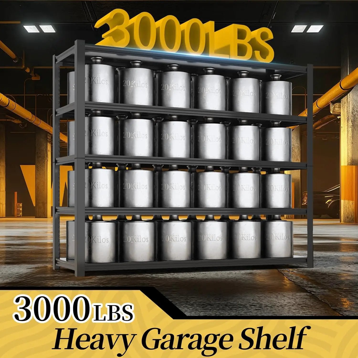 47.8" W Heavy Duty Garage Shelving 3000LBS Storage Shelves, Adjustable 5-Tier Storage Rack, Metal Shelves for Garage/Warehouse/Basement, 47.8" W x 19.8" D x 72" H, 4 Pack by GreenHaven Gardens