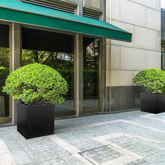 Galvanized Steel Black Planter Box Square 27.6 in Metal Large Planter Box Outdoor Indoor Huge Cube Heavy Duty Flower Pot Modern Commercial Residential for Patio, Deck, Yard, Garden by GreenHaven Gardens