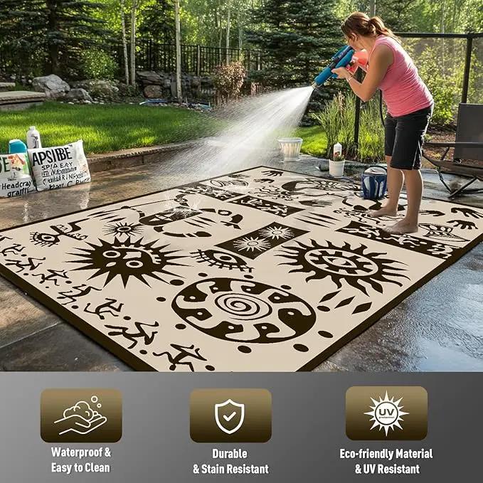 WILDROOTS 5x8 Feet Plastic Tribal Outdoor Rug, Stain Resistant Waterproof Reversible Outdoor Patio Rug, Fade Resistant Camping Rug (Ivory Beige) by GreenHaven Gardens