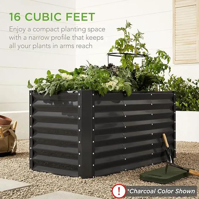 Best Choice Products 4x2x2ft Outdoor Metal Raised Garden Bed, Deep Root Planter Box for Vegetables, Flowers, Herbs, and Succulents w/ 119 Gallon Capacity - Wood Grain by GreenHaven Gardens