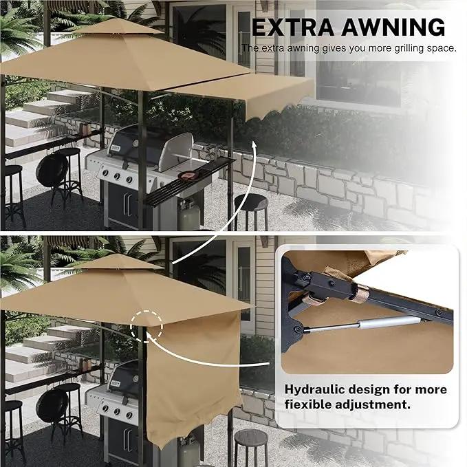 MASTERCANOPY 11 x 5 Grill Gazebo with Extra Side Awning Outdoor BBQ Gazebo with 2 LED Lights for Patio Party Backyard Picnic(Khaki) by GreenHaven Gardens