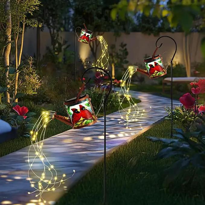 Larekook Solar Outdoor Watering Can Lights Decorative Path Lights, Metal Glass Solar Garden Light Outdoor Waterfall Decor Ornament for Yard Lighting Outside Cardinal by GreenHaven Gardens