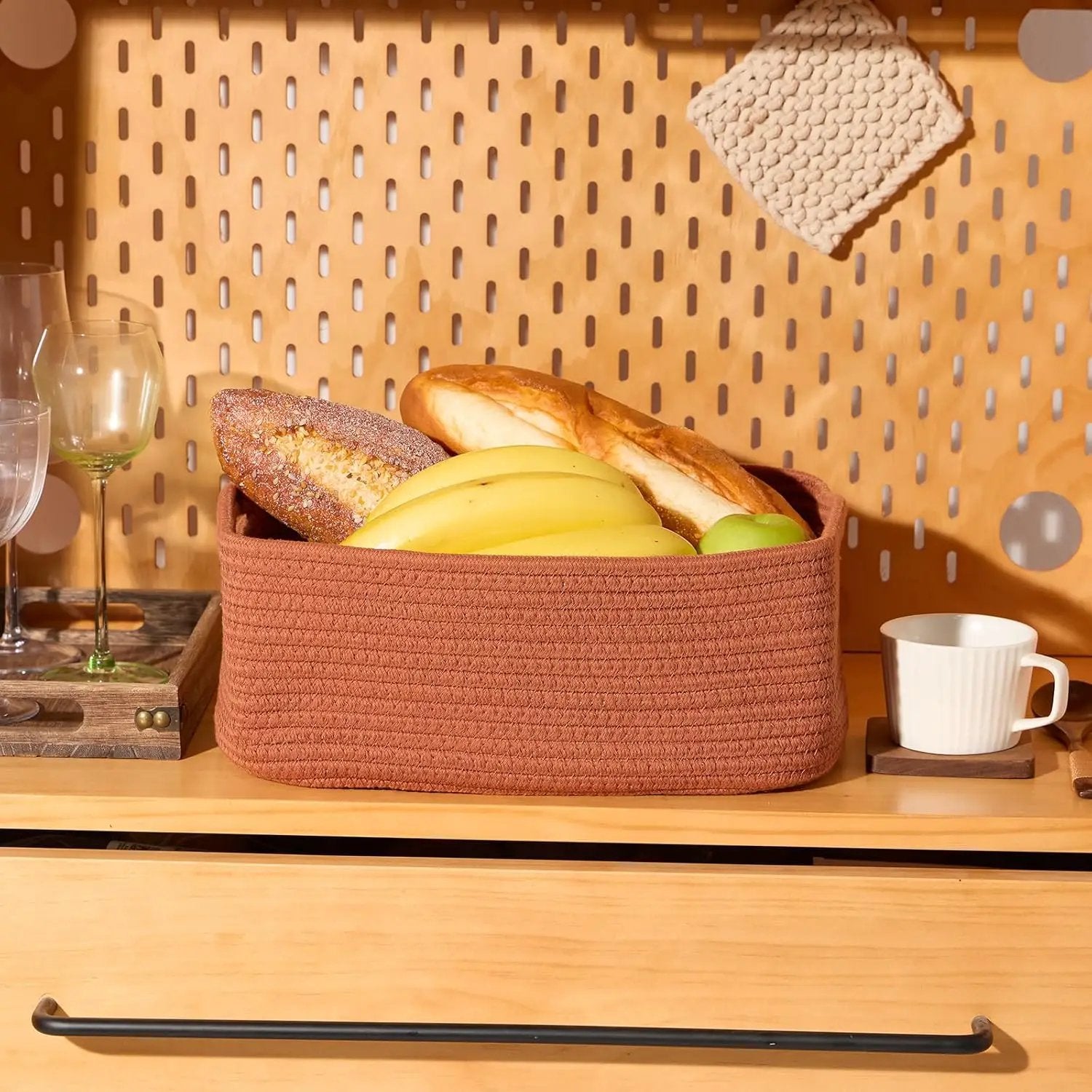 Small Storage Baskets for Organizing | Closet Organizer Bins | Shelf Toy Basket | Woven Rope Baskets | Cube Decorative Box | Shallow Basket | 13x8.5x5.1” | 3 Packs Oxide Red by GreenHaven Gardens
