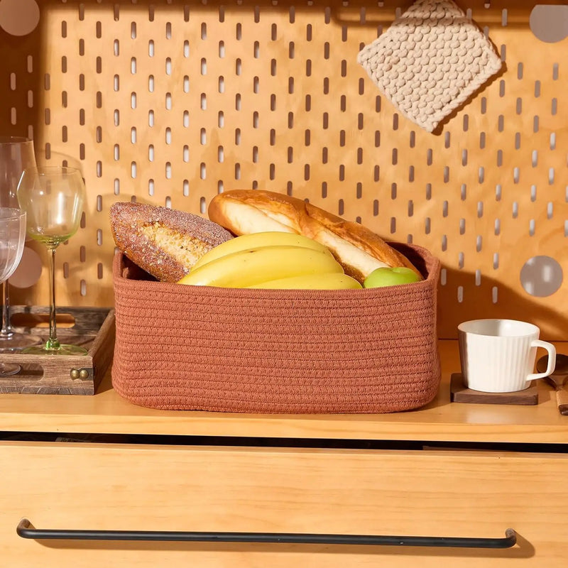 Small Storage Baskets for Organizing | Closet Organizer Bins | Shelf Toy Basket | Woven Rope Baskets | Cube Decorative Box | Shallow Basket | 13x8.5x5.1” | 3 Packs Oxide Red by GreenHaven Gardens
