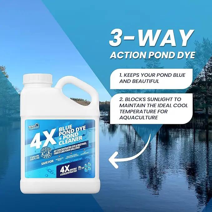 1 Gallon 4X Blue Pond Dye + Pond Cleaner, Blue Dye for Ponds and Lakes, 2-in-1 Lake Colorant + Enzymes, Makes Murky Water Clean & Beautiful, Keeps The Water Cool, Clear, and Ideal for Fish & Wildlife by GreenHaven Gardens