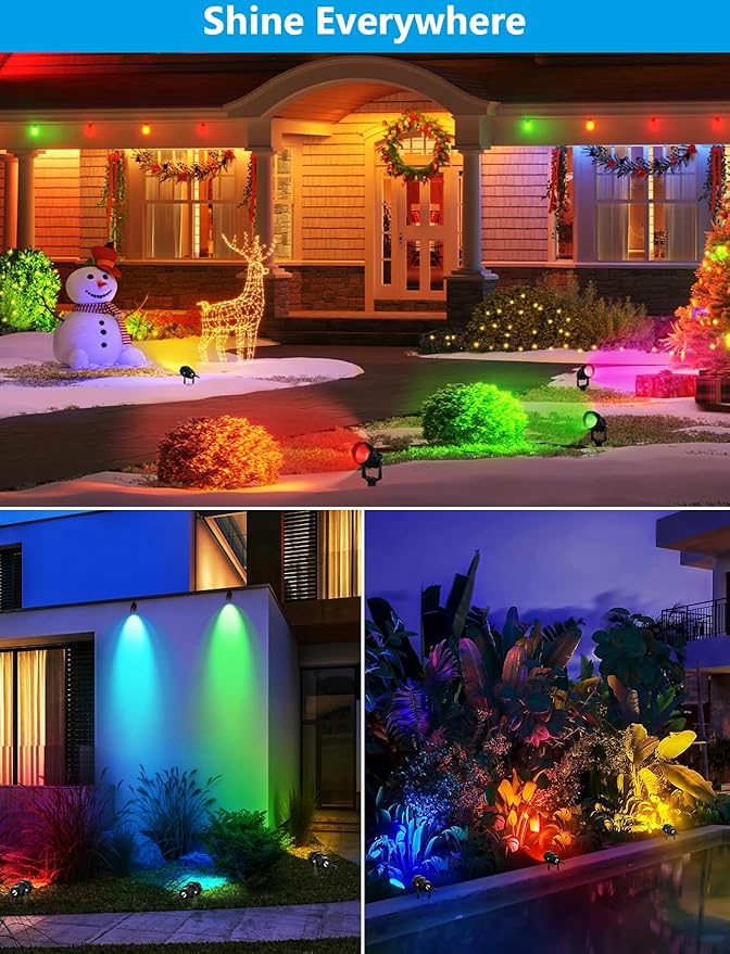Christmas Spotlight Outdoor 12W RGBW LED Color Changing Landscape Lights with Remote Control 120V Waterproof Plug in Spot Lights outdoor Landscape Light for Tree Yard Garden Christmas, 4 Packs by GreenHaven Gardens