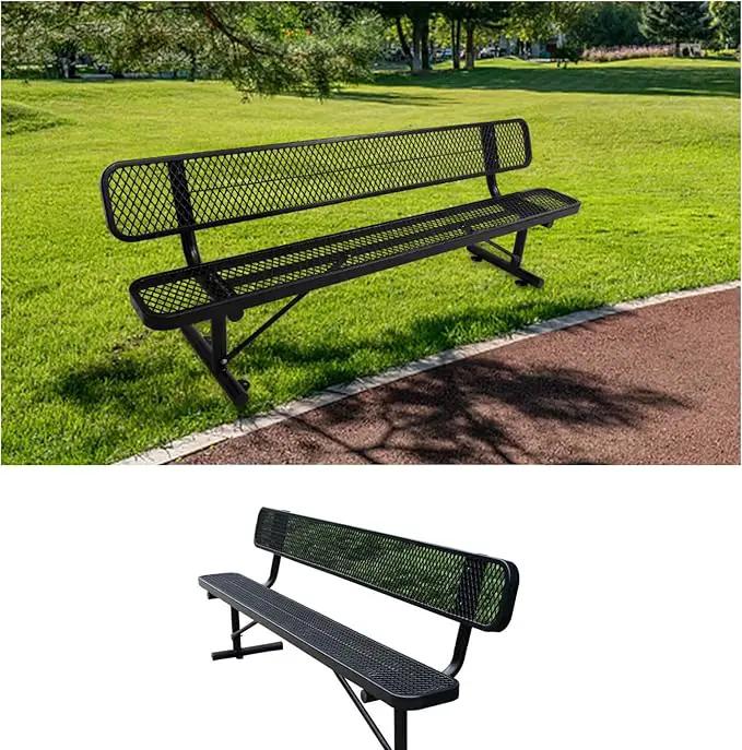 8 FT Heavy Duty Metal Park Bench for Outside, Black Bench with Backrest,4-6 Person Seat, Outdoor Commercial Metal Mesh Benches for Shopping Mall, Lawn, Park, Deck, Garden, Patio, Porch by GreenHaven Gardens