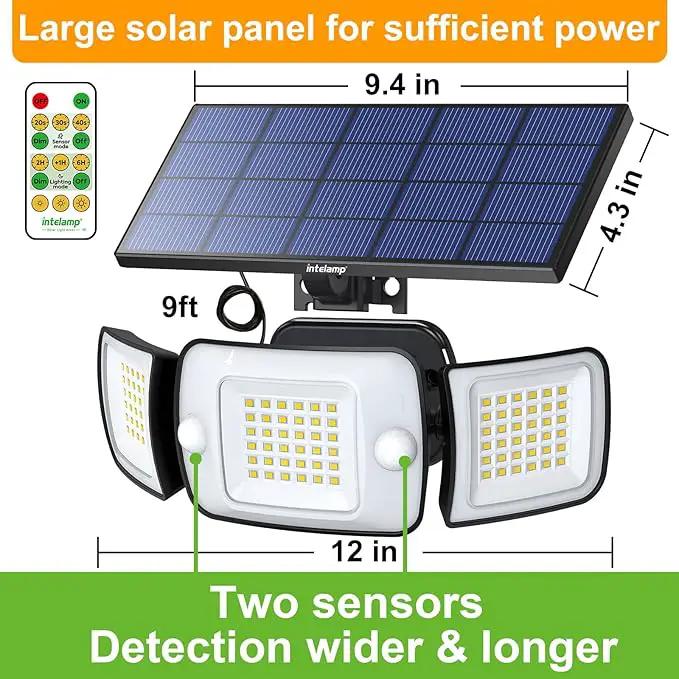 intelamp Solar Flood Lights Outdoor Waterproof, 2 Pack 6000mAh 1200LM Solar Powered Dual Motion Sensor LED Lighting Dusk to Dawn Security Floodlight Exterior with Remote 9.8ft Cable for Garden House by GreenHaven Gardens