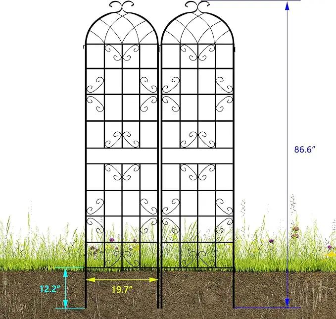 LZRS 2 Pack 87x20in Rustic Iron Arch Decoration Garden Trellis with Black Metal Coating – Perfect for Supporting Climbing Plants Outdoor, Roses, Vines, Flowers, and Vegetables. by GreenHaven Gardens