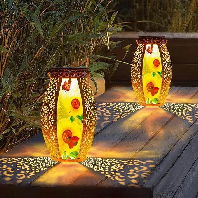 Sunflower Solar Lanterns Outdoor Waterproof,Hanging Solar Lantern with Ladybug,Outdoor Solar Lanterns with Hollowed-Out Design Metal &Glass Lantern,Solar Lights for Garden Patio Lawn Decor by GreenHaven Gardens