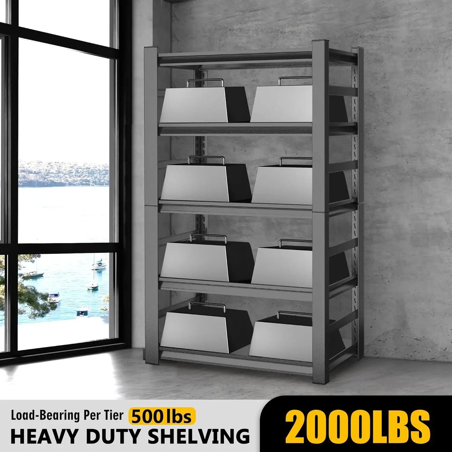 63" Heavy Duty Garage Shelving, 5-Tier Adjustable Storage Shelf, 2000lbs Capacity for Kitchen Garage Warehouse Organization by GreenHaven Gardens