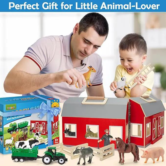 YEEBAY Farm Animals Toys for 3+ Year Old Kids Toddlers Girls Boys, Large Wooden Barn with Animal Play Figures, Farm Playset Educational Learning Toys, Ideal Christmas Birthday Gifts by GreenHaven Gardens