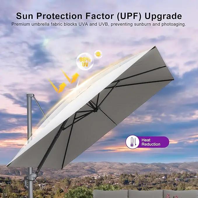 PURPLE LEAF 10 FT Cantilever Patio Umbrella Outdoor Aluminum Offset Square Umbrella with 3 Years Fade Resistance Recycled Fabric and 360-degree Rotation for Deck Pool Garden, Pebble Grey by GreenHaven Gardens