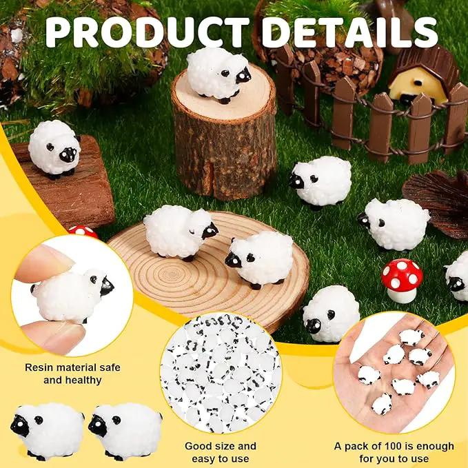 100Pcs Mini White Sheep Miniature Resin Sheep Figurines Cute Little Figurines Fairy Outdoor Moss Ornaments Landscape Figurines Garden DIY Ornament Accessories for Indoor Outdoor by GreenHaven Gardens