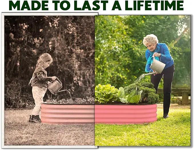 Galvanized Raised Garden Beds Outdoor // 4×2×1 ft Planter Raised Beds for Gardening, Vegetables, Flowers // Large Metal Garden Box (Pink) // Patented Tool-Free Design by GreenHaven Gardens