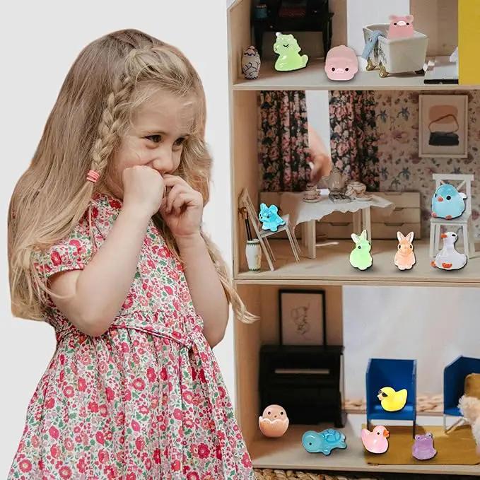 Luminous Mini Resin Animals 50 Pcs Tiny Animals to Hide Around The Office Home Mini Ducks Tiny Frogs Small Birds Glow in The Dark for Crafts Fairy Garden Accessories by GreenHaven Gardens