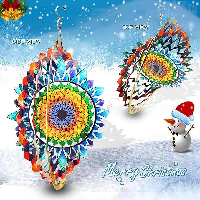 FONMY Wind Spinner Mandala Sun Flower 12 inches – 3D Stainless Steel – Laser Cut Metal Art Geometric Pattern - Hanging Wind Spinner, Kinetic Yard Art Decorations - Indoor/Outdoor Décor by GreenHaven Gardens