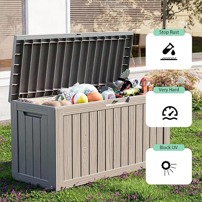 80 Gallon Outdoor Storage Box - Deck Box Container for Patio, Pool, and Garden-Waterproof and UV Resistant Resin,Lockable (Grey) by GreenHaven Gardens