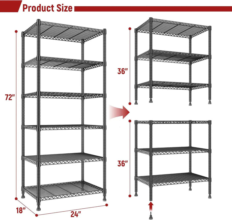 REIBII 72’’H Wire Shelving, 6 Tier Metal Shelving Units and Storage Shelves, Adjustable Garage Shelving for Storage Heavy Duty Shelving for Pantry Shelf Kitchen Garage, 24’’W X18’’D X72’’H by GreenHaven Gardens