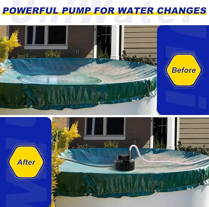 Pool Cover Pump above Ground-Submersible Sump Pump Swimming Water Removal Pumps, Sump Pump for Pool Draining with 16ft Drainage Hose & 25 ft Extra Long Power Cord,850 GPH,3 Adapters-Black by GreenHaven Gardens