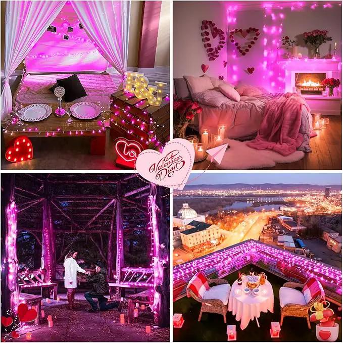JMEXSUSS Connectable 100 LED Room Lights, 33ft 8 Modes Pink Christmas Lights Clear Wire, Plug in Pink String Lights Indoor Outdoor for Room Decor Christmas Tree Bedroom Valentines Party by GreenHaven Gardens